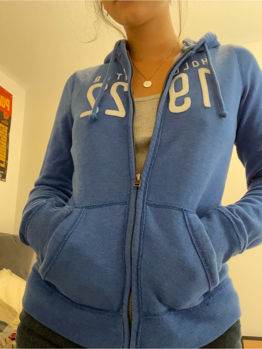 Vintage Hollister Blue Women's Zip-Up Hooded Sweatshirt